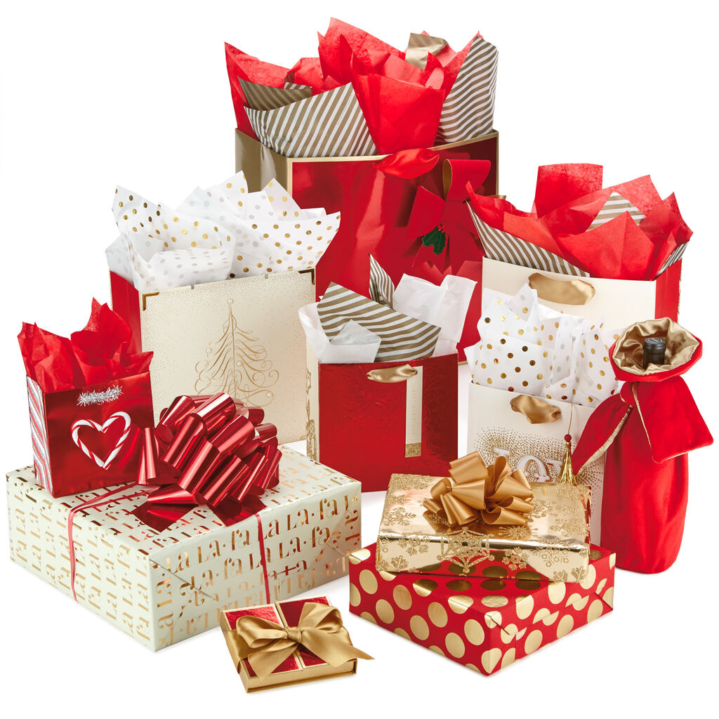 red and gold signature gift wrap collection gift bags hallmark