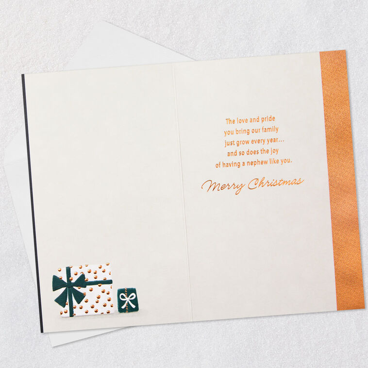 Stacked Presents Nephew Christmas Card Open card with envelope image number 3