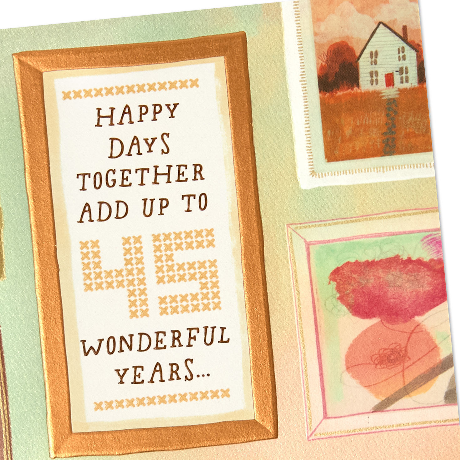 Family Photos and Needlepoint on Home Wall 45th Anniversary Card Card Front Detail image number 4