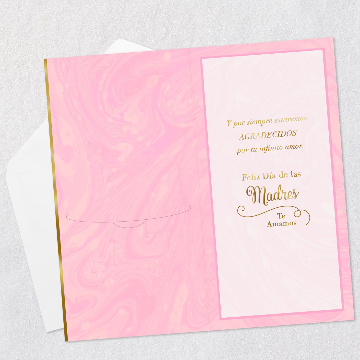 Gold Script on Pink Spanish Mother's Day Card for Mom open card with envelope image number 3