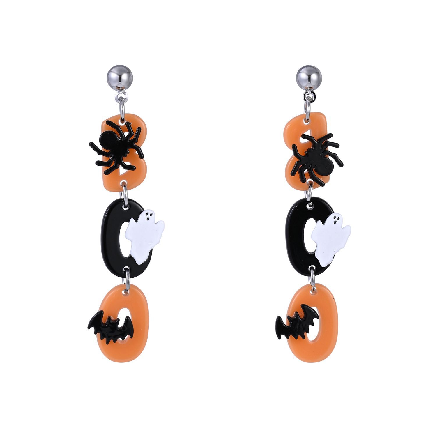 Black and Orange Boo Earrings front image number 3