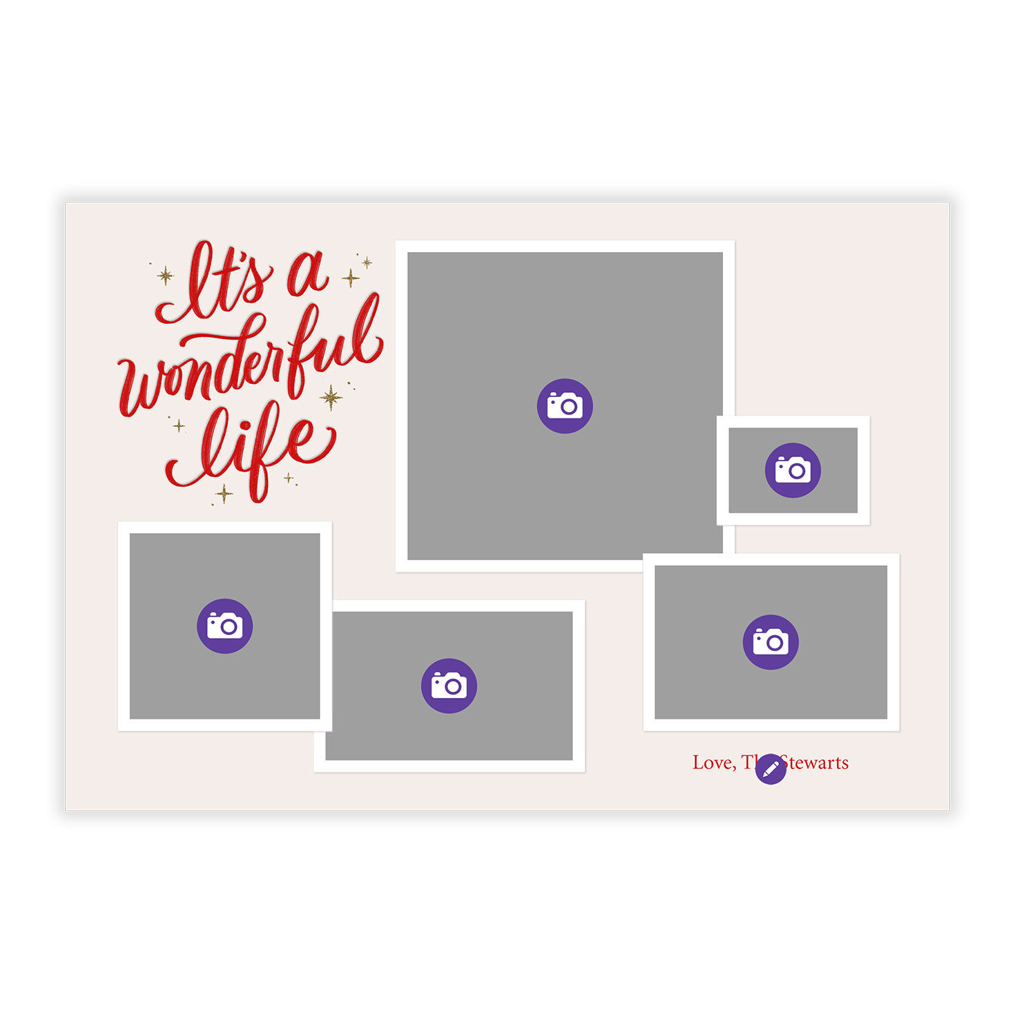 Wonderful Life 5 Photos Personalized Holiday Card Card Front indicating personalization image number 5