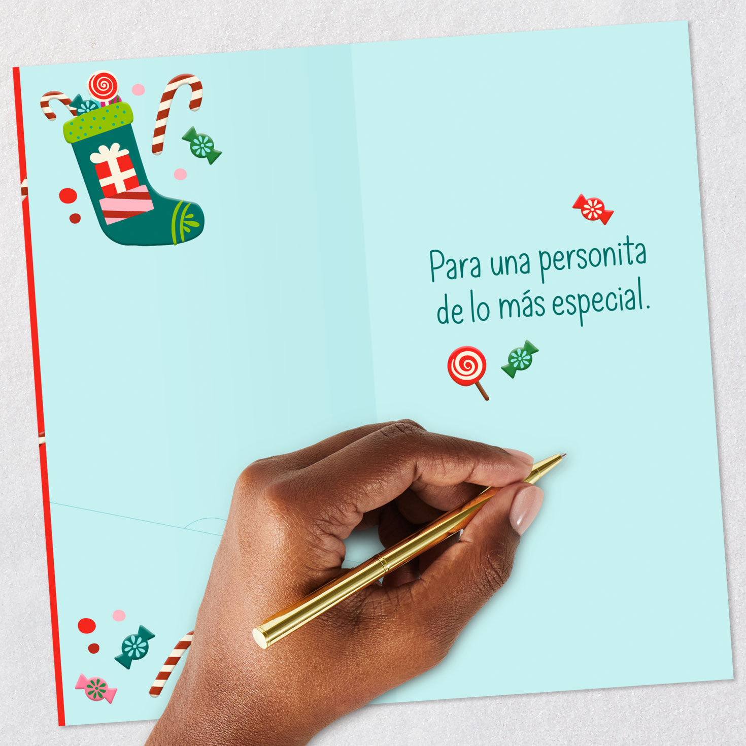 Stockings and Candy Money Holder Christmas Card in Spanish Signing card image number 6