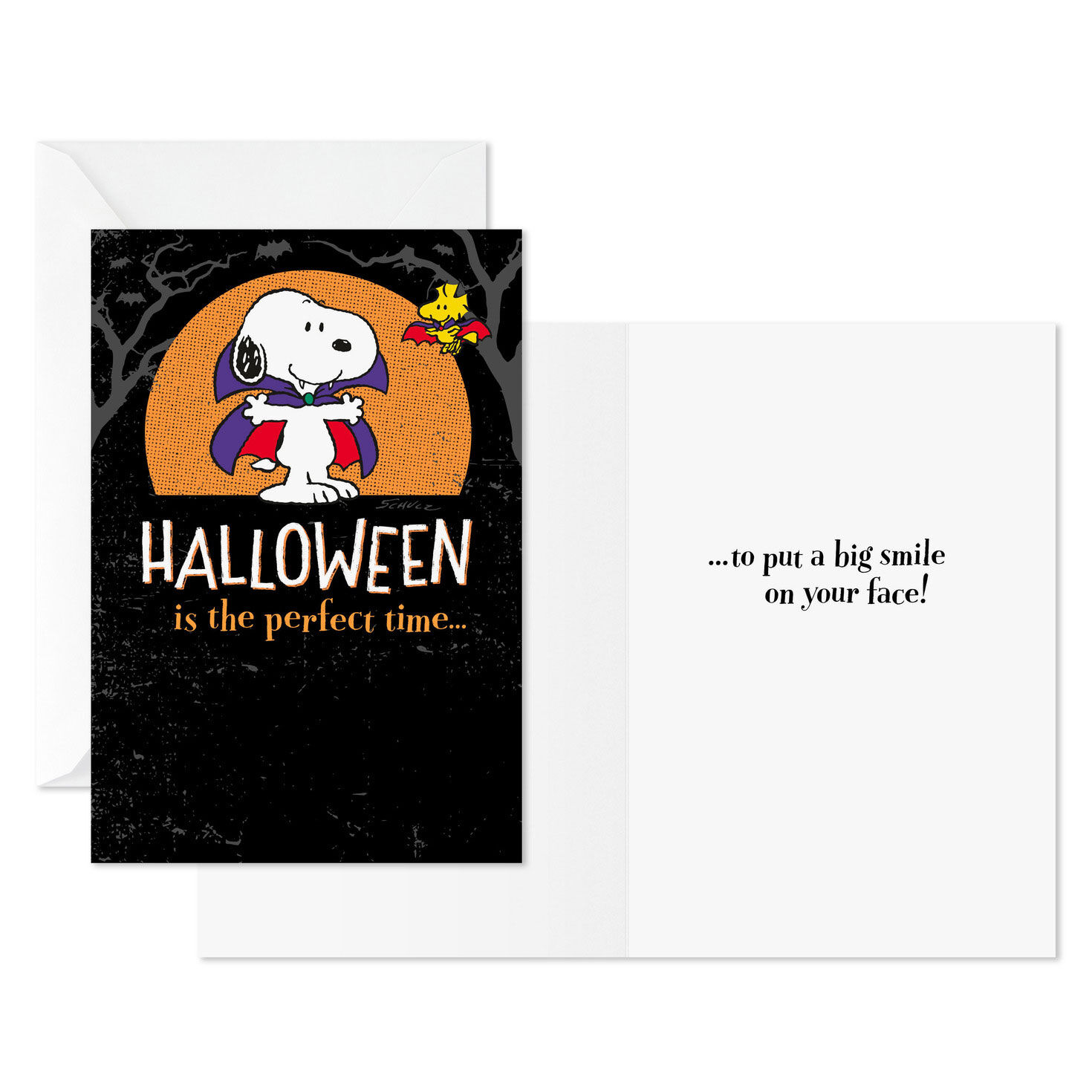 Vampire Snoopy and Woodstock Halloween Cards Pack Card Front with Sentiment image number 2