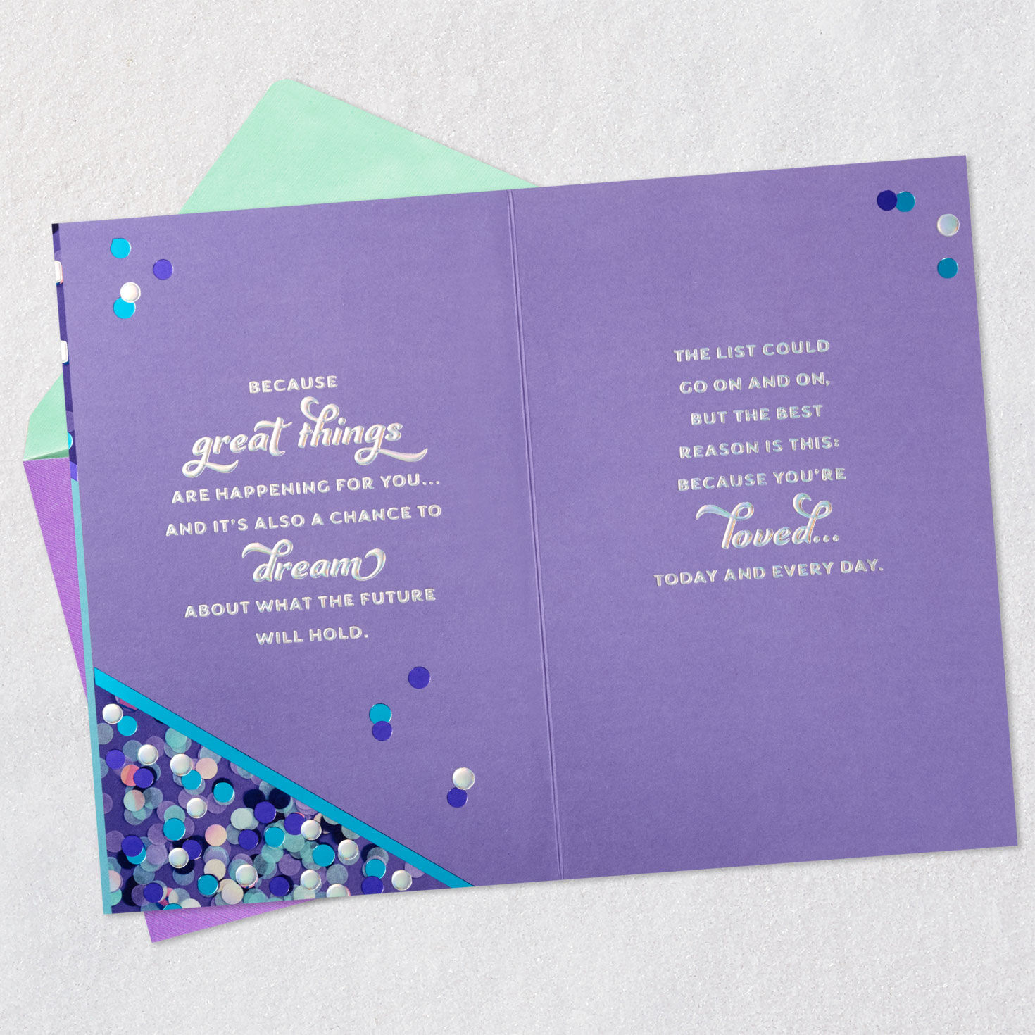 Purple Confetti Birthday Card for Niece Open card with Envelope image number 7