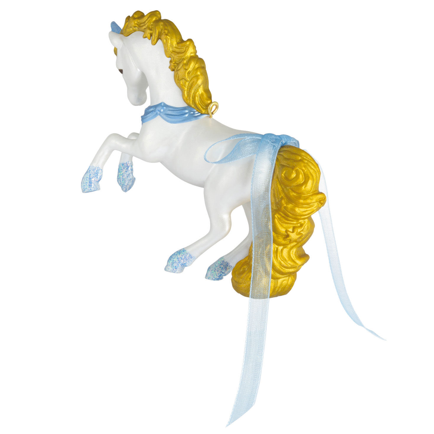 White Blue Gold Unicorn Keepsake Ornament Back image number 6