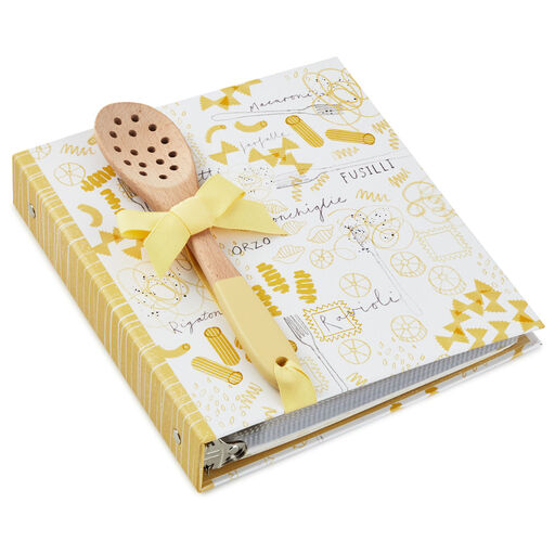 Pasta Recipe Organizer Book With Wooden Strainer Spoon, 