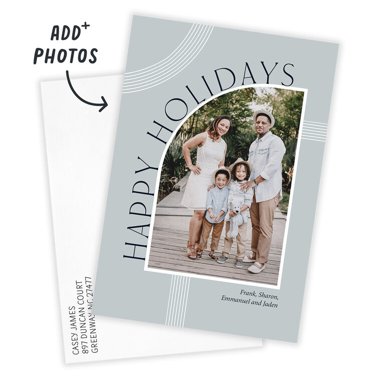 Modern Arch on Blue Flat Holiday Photo Card, , large image number 2