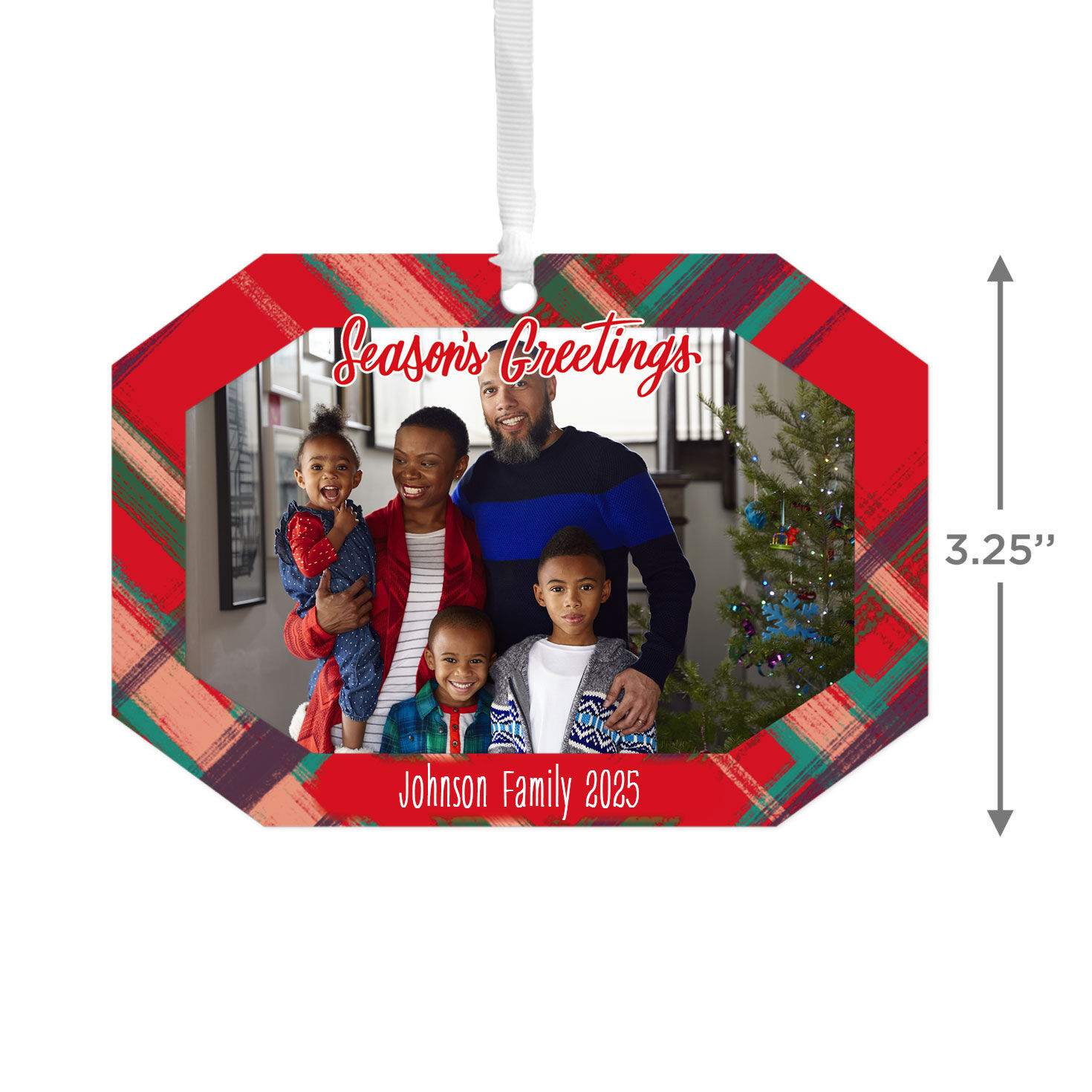 Red Plaid Personalized Christmas Ornament measurement image number 3