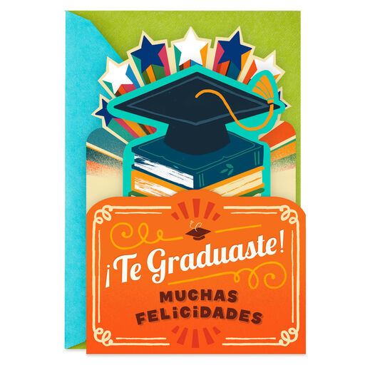 Mortarboard and Stars Spanish-Language Graduation Card, 