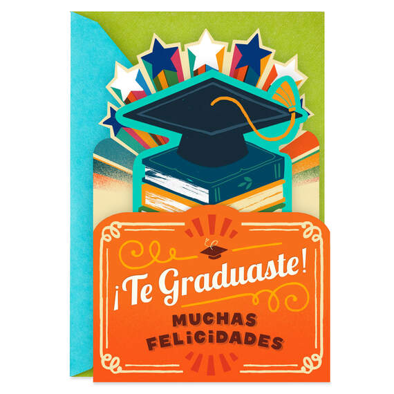 Mortarboard and Stars Spanish-Language Graduation Card, , large image number 1