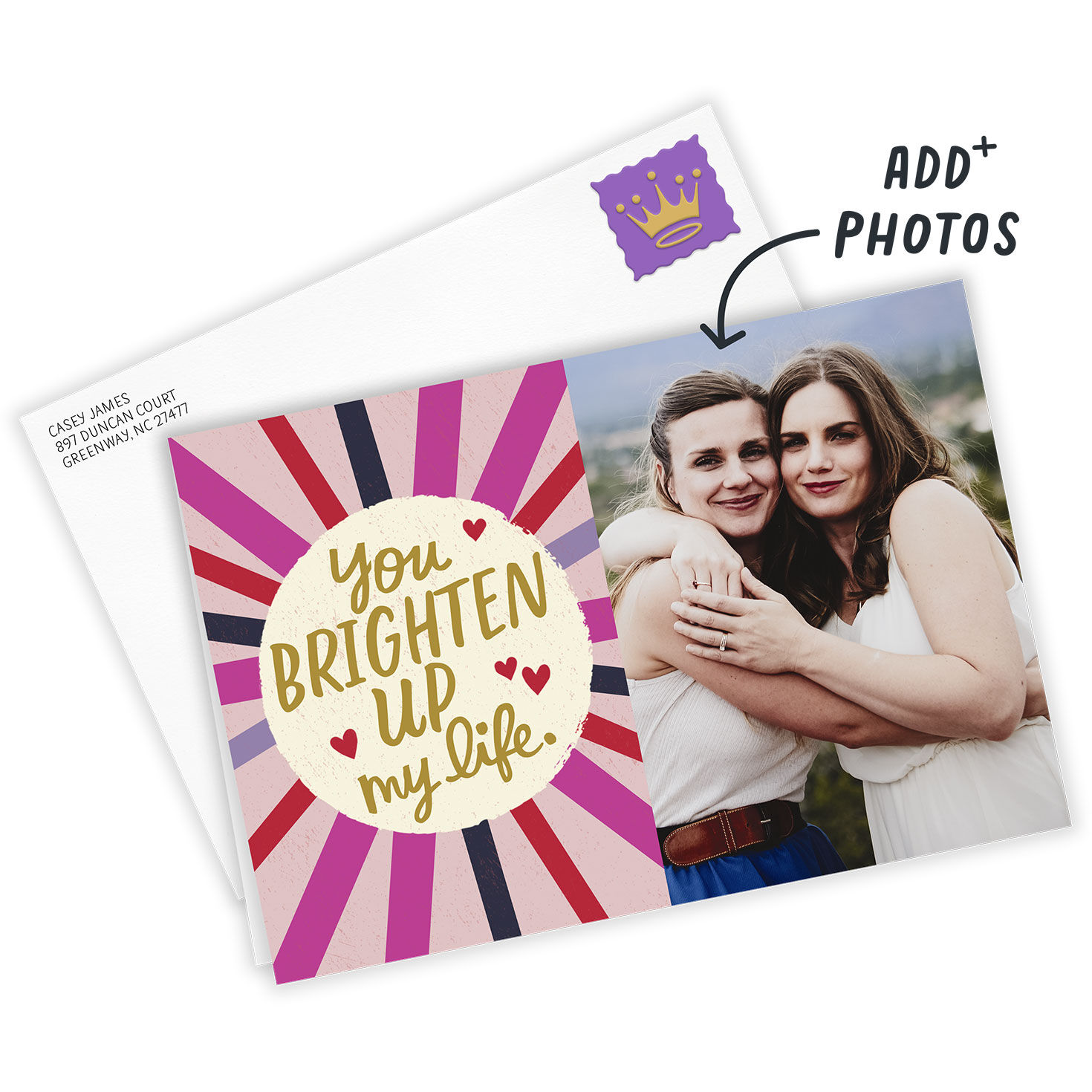 Personalized Bright Rays and Hearts Love Photo Card  image number 2