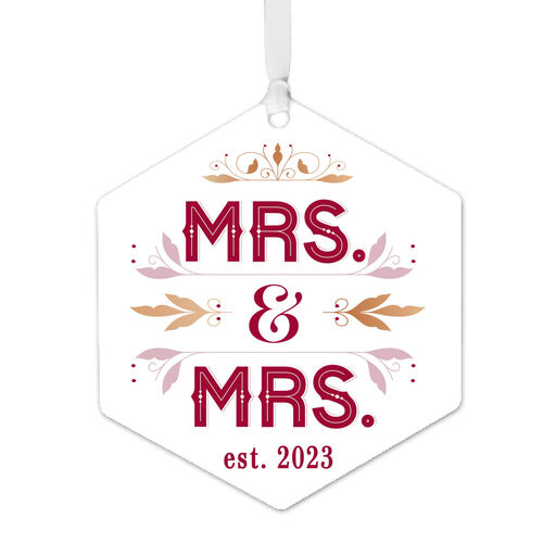 Mrs. & Mrs. Personalized Text Metal Ornament, 