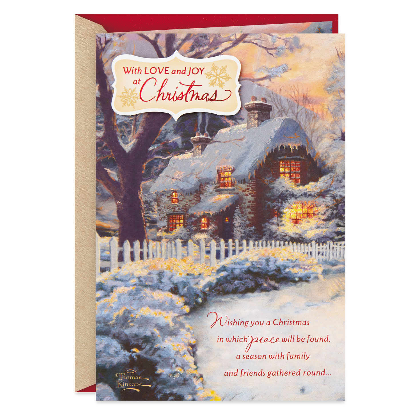 Thomas Kinkade Love and Joy, Snowy Cabin Christmas Card