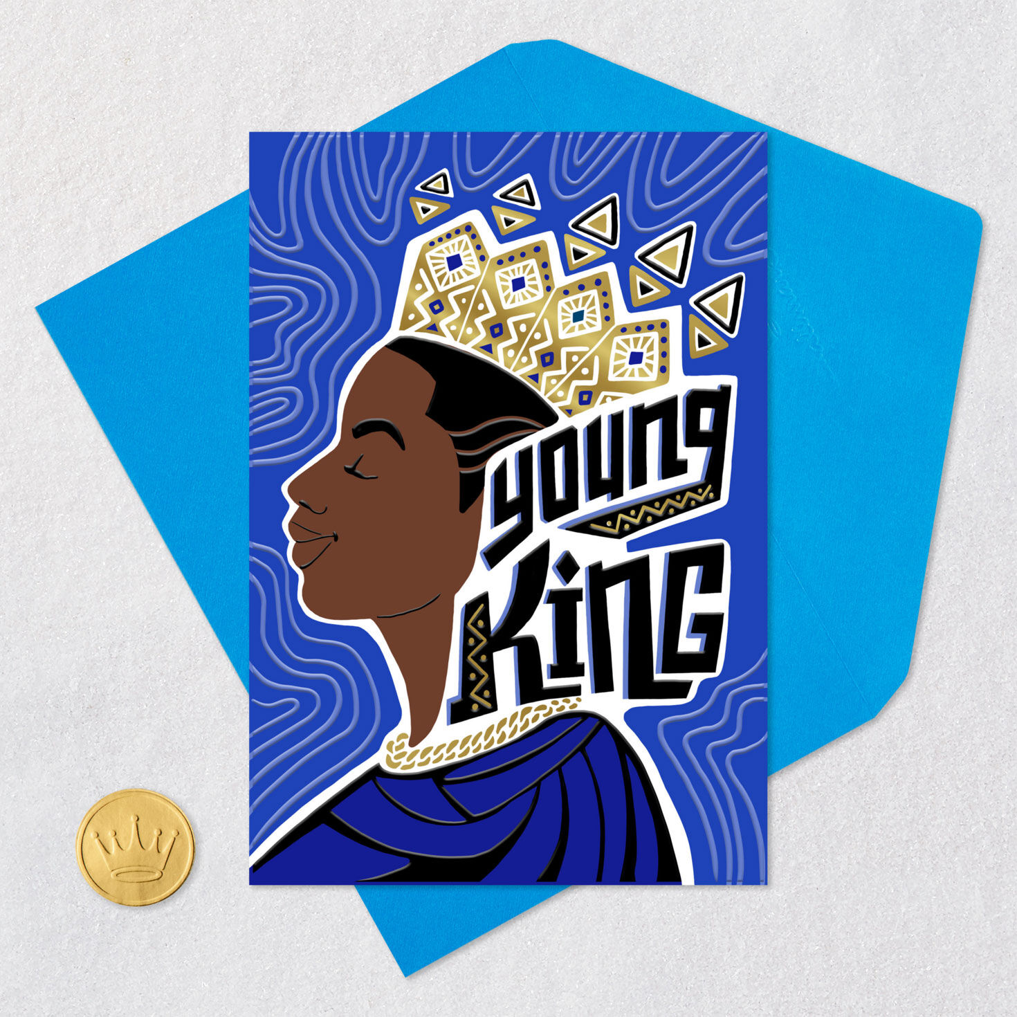 Young Man Wearing a Crown Birthday Card for Him Open card with envelope image number 5