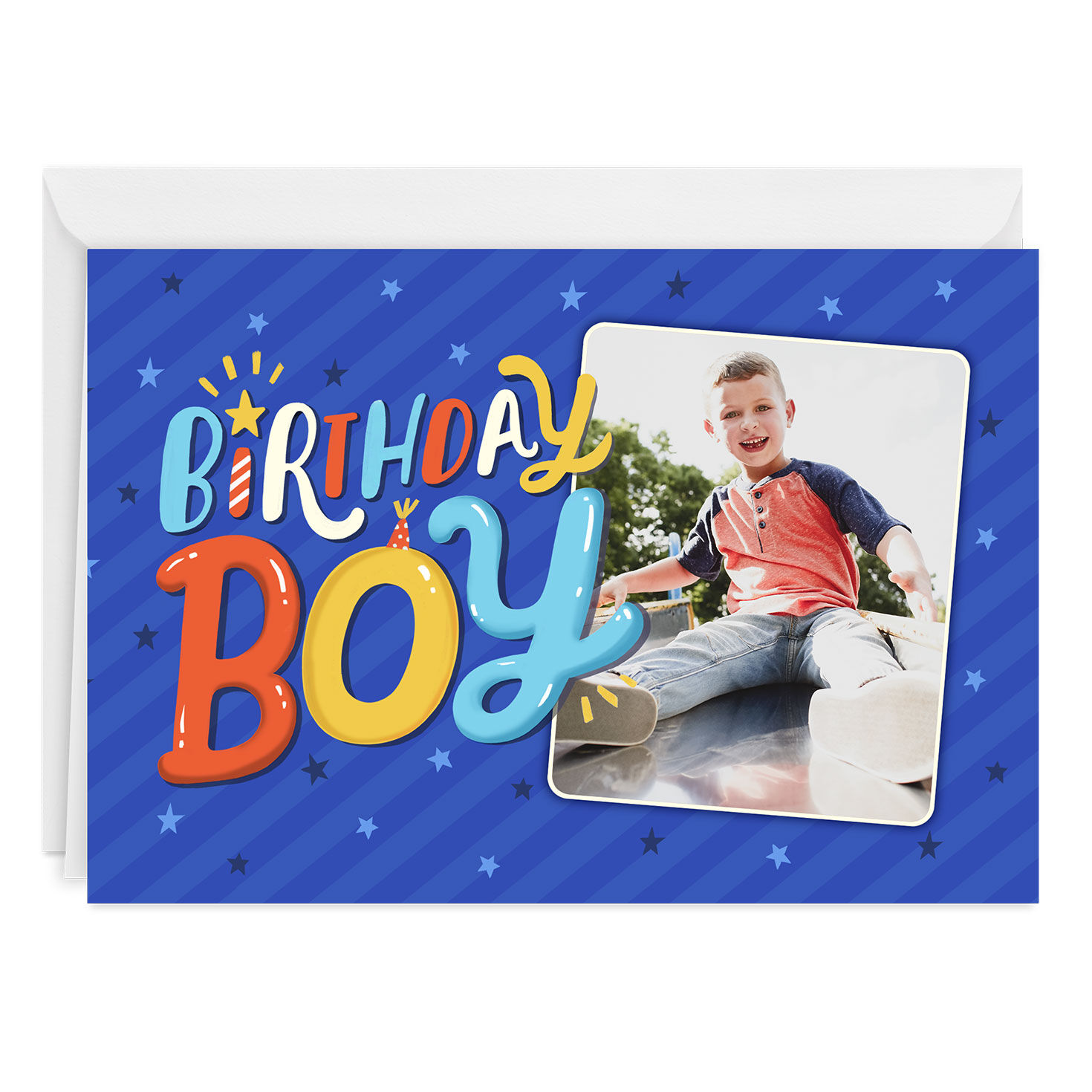 Festive Blue Custom Birthday Card for Boy