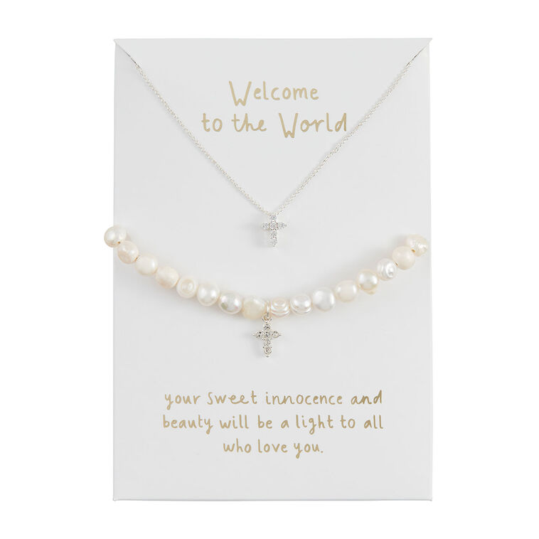 Mud Pie Cross Jewelry Gift Set for Baby