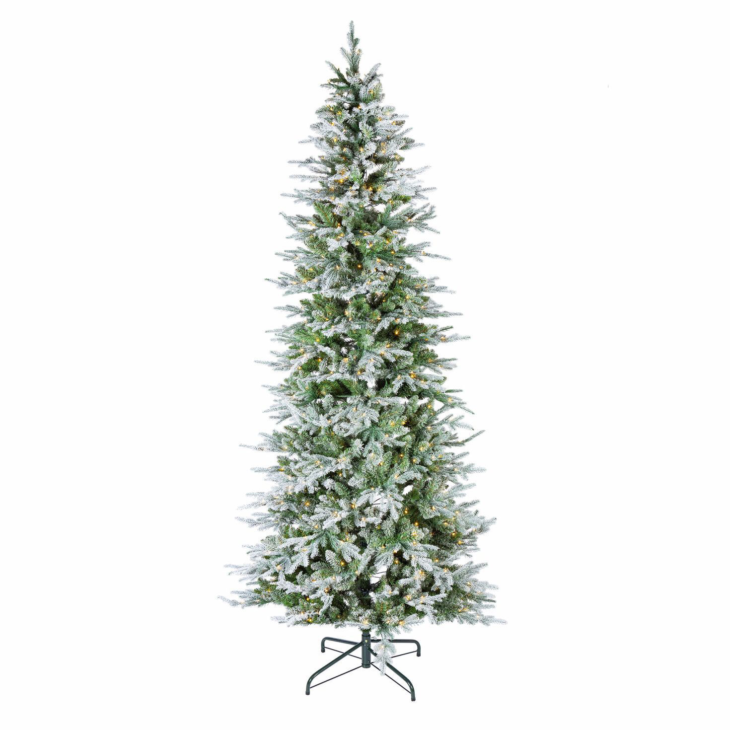 9 ft Pre-Lit Natural Cut Flocked Spruce Christmas Tree with 700 Warm White LED Lights and 2925 Tips
