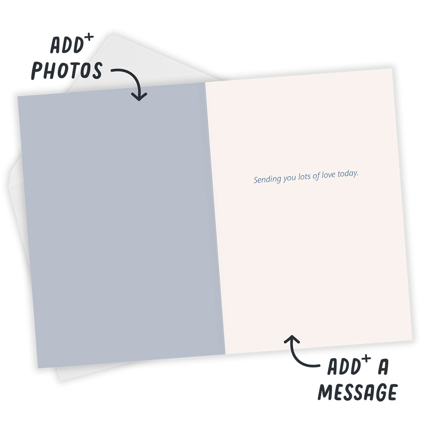 Blue Flower Drawings Personalized Mother's Day Card Open Card with Envelope indicating personalization image number 3