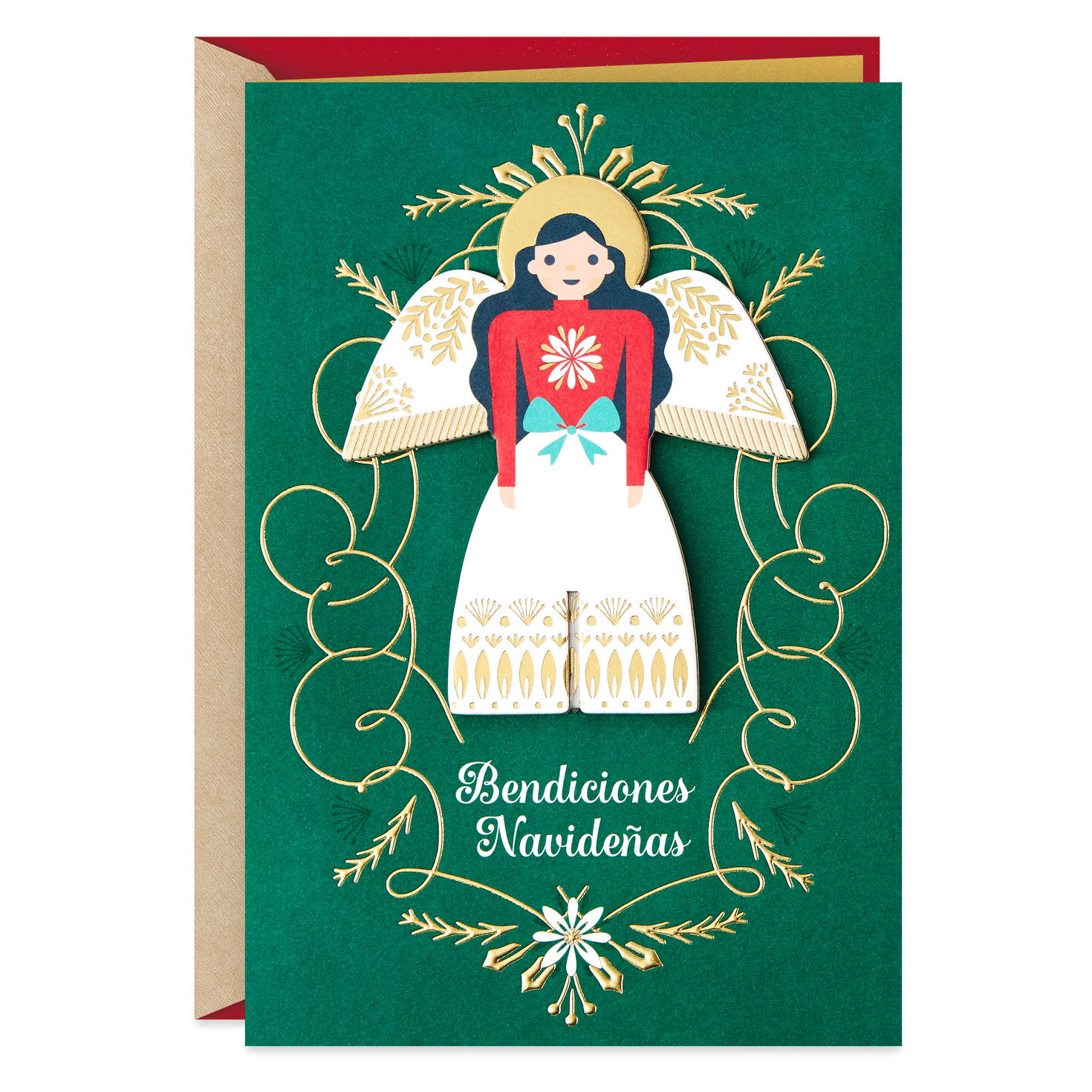 Angel Blessings Religious Spanish-Language Christmas Card with Detachable Decoration