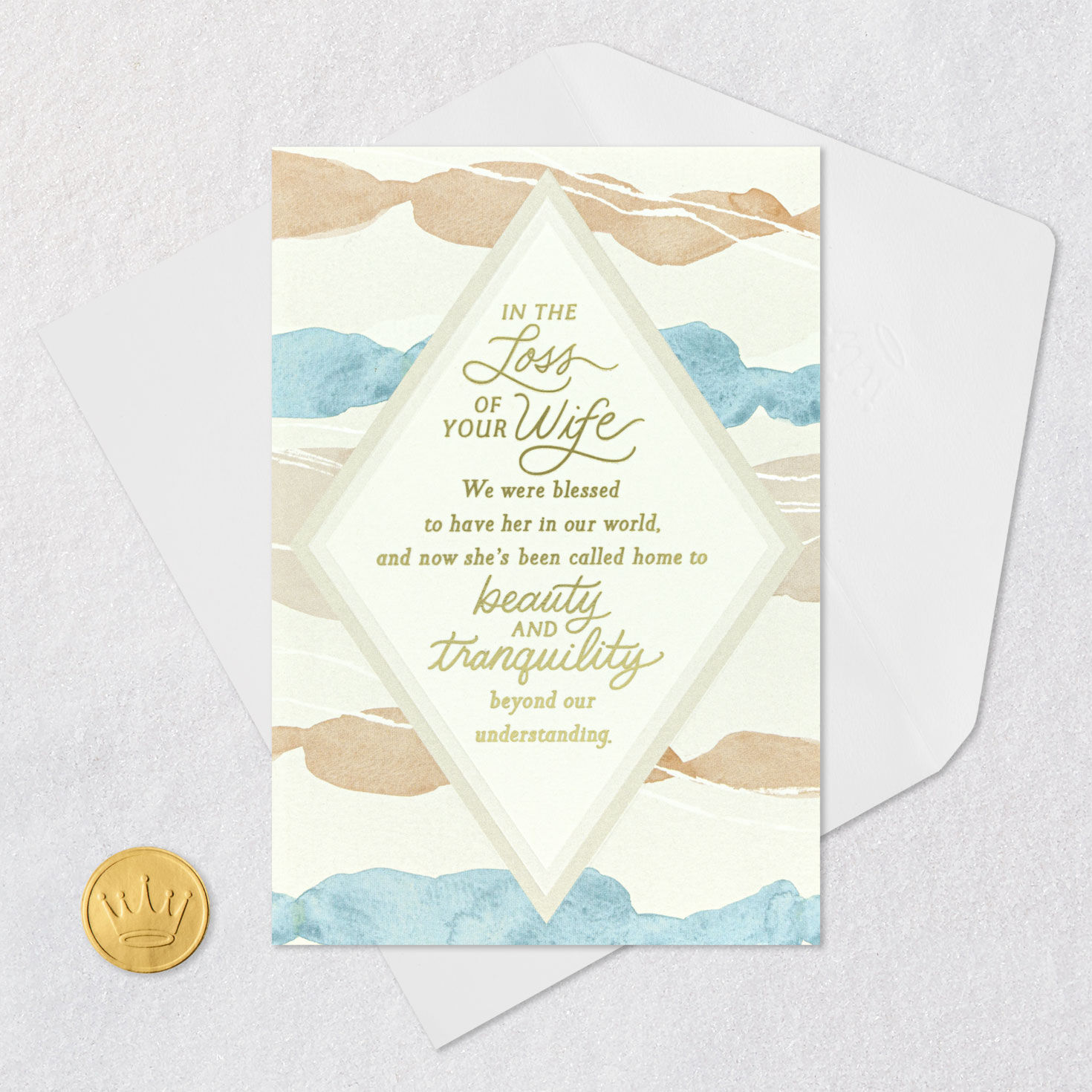 Pink and Blue Watercolor Wife Sympathy Card Card Front with Envelope and Gold Seal image number 5
