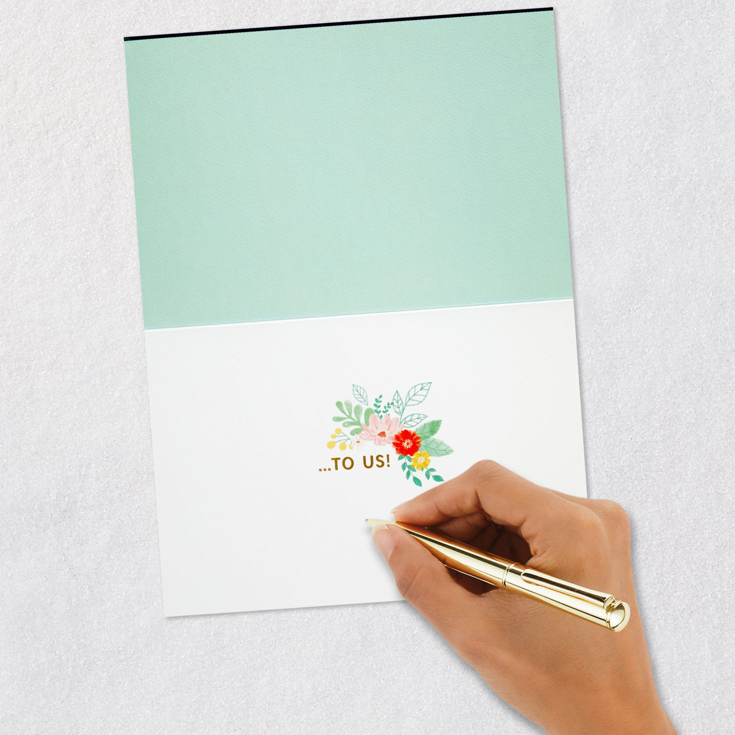 White, Yellow and Coral Blooms on Green Leaves Anniversary Card Signing card image number 6