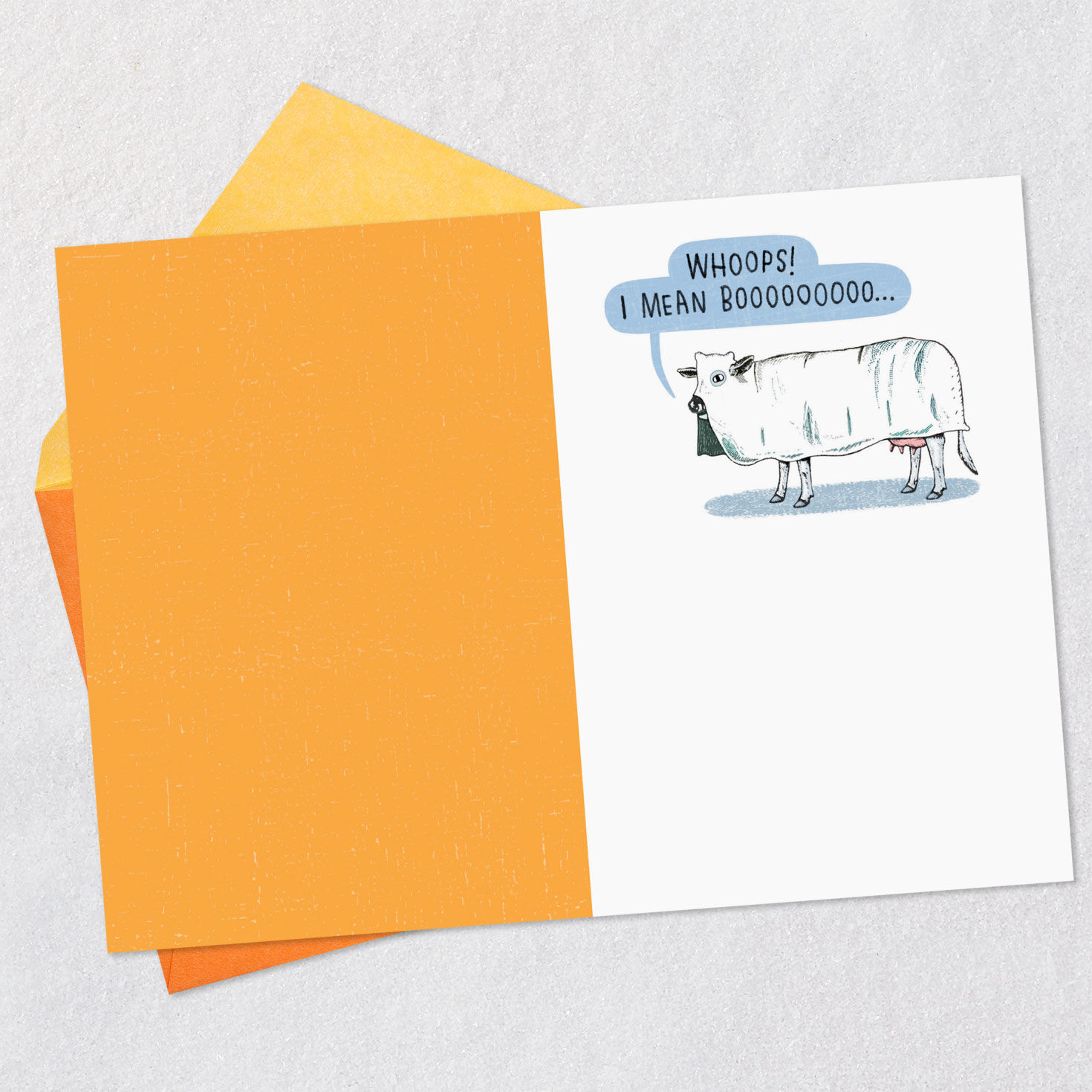 Cow Ghost Saying Boo Funny Halloween Card Open card with envelope image number 3