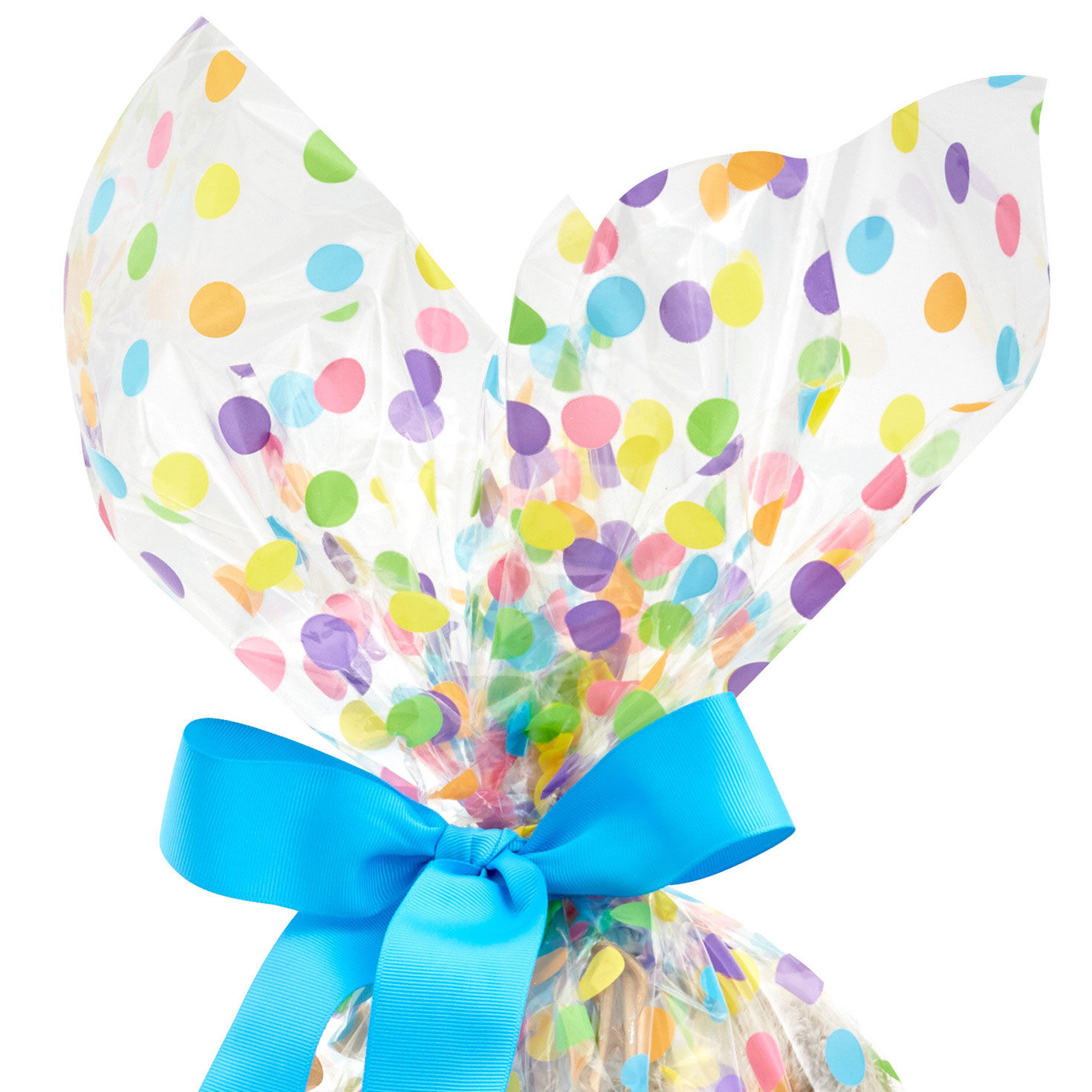 Pastel Dots on Clear Cellophane Gift Wrap Roll In use image number 2