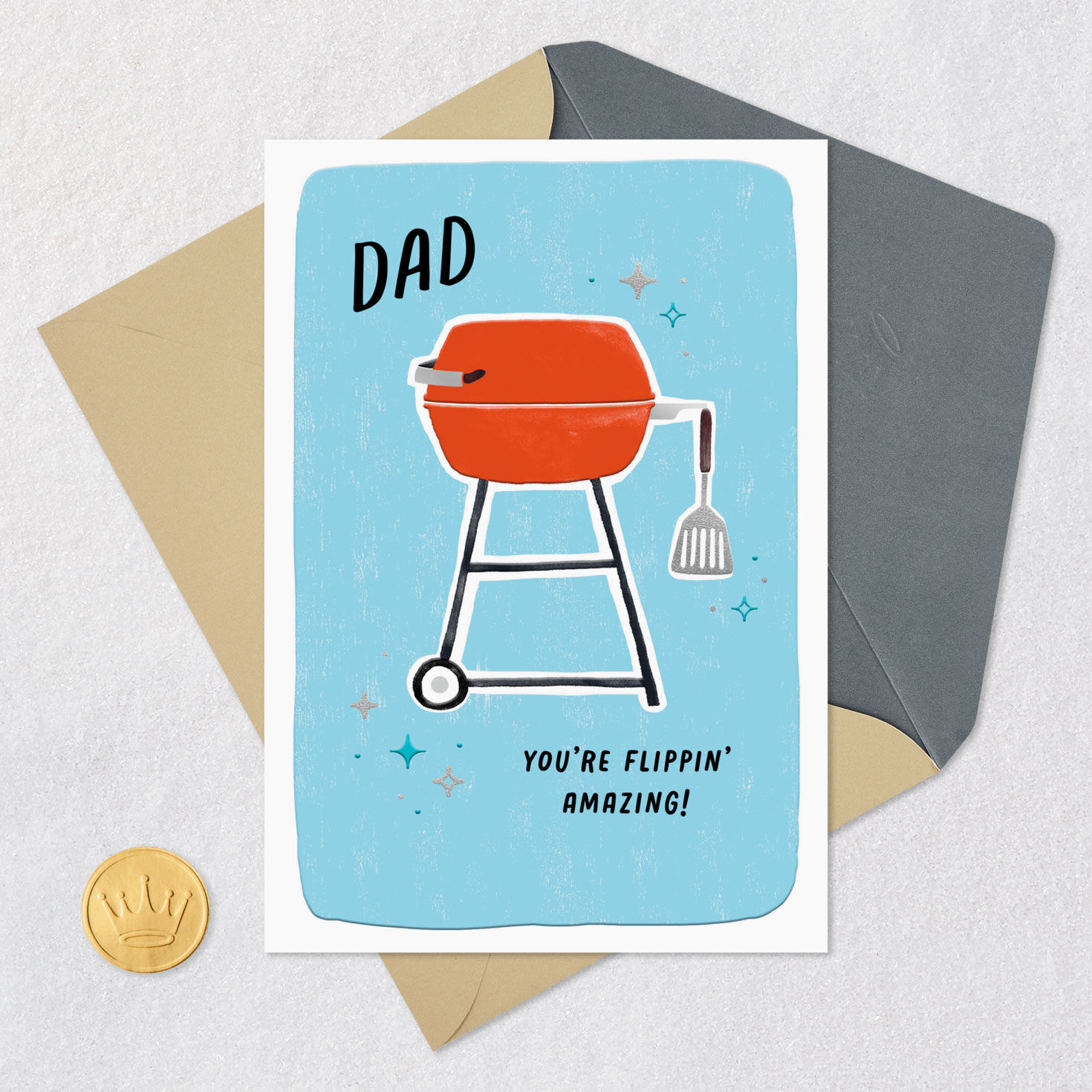 BBQ Grill Pun Dad Father's Day Card Card Front with Envelope and Gold Seal image number 5