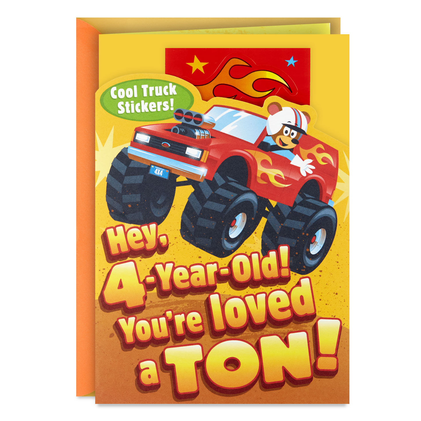 Monster Truck Fun 4th Birthday Card With Stickers
