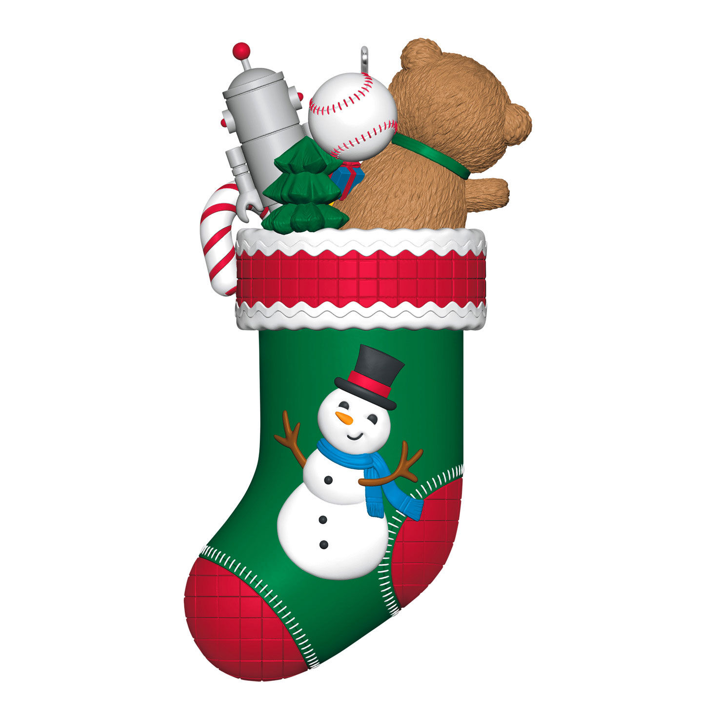 Snowman Stocking With Toys Keepsake Ornament Back image number 6