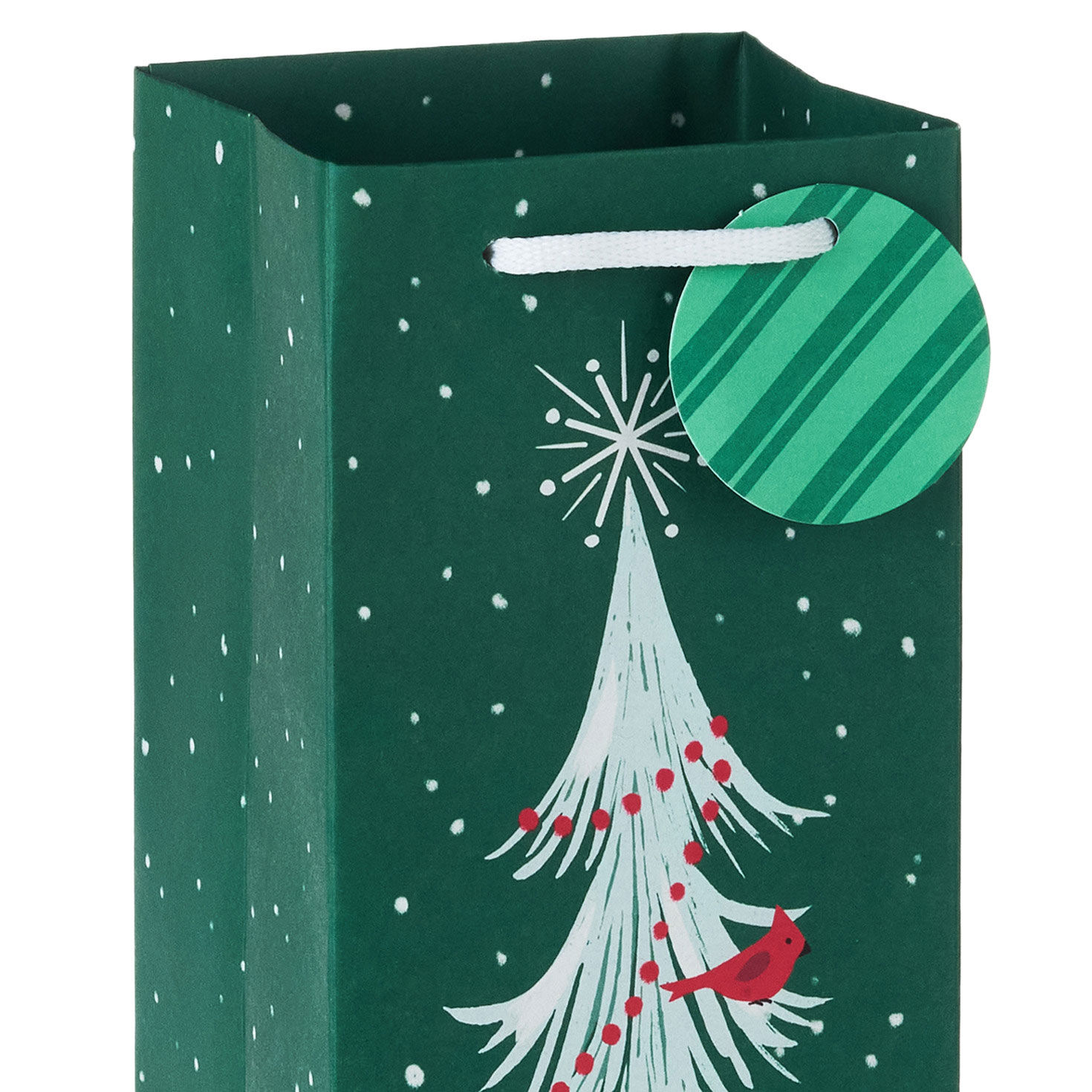 White Tree on Green 2-Pack Christmas Bottle Bags Handle Detail image number 4