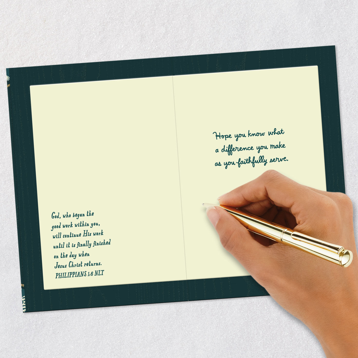 Leaves and Teal Religious Clergy Appreciation Card Signing card image number 7