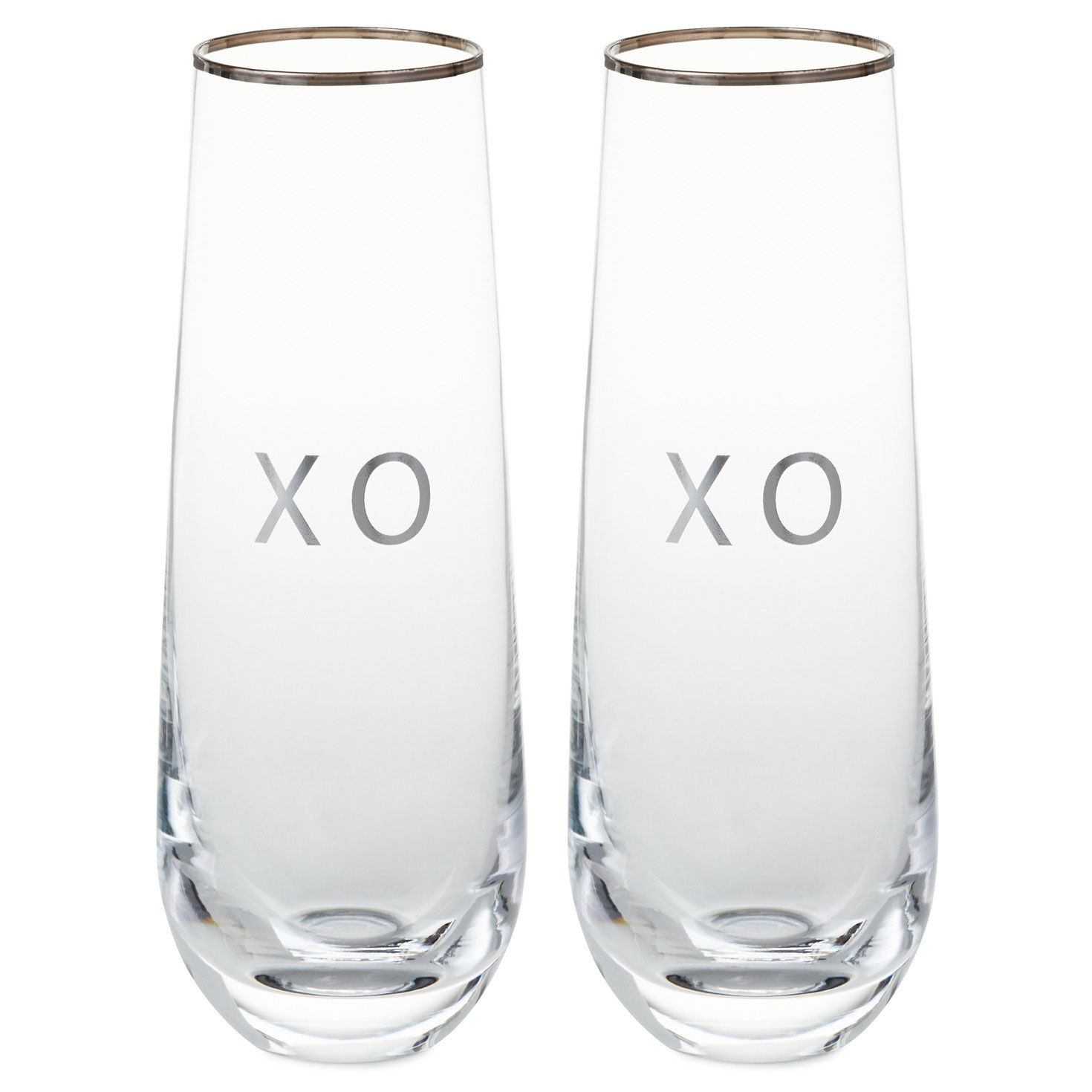 XO Stemless Champagne Flutes, Set of 2