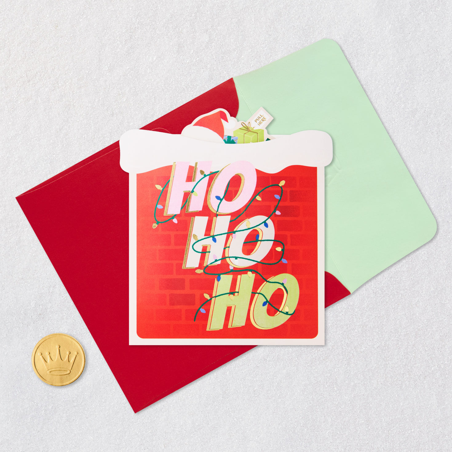 Santa Claus in Chimney Musical Christmas Card Card Front with Envelope and Gold Seal image number 5