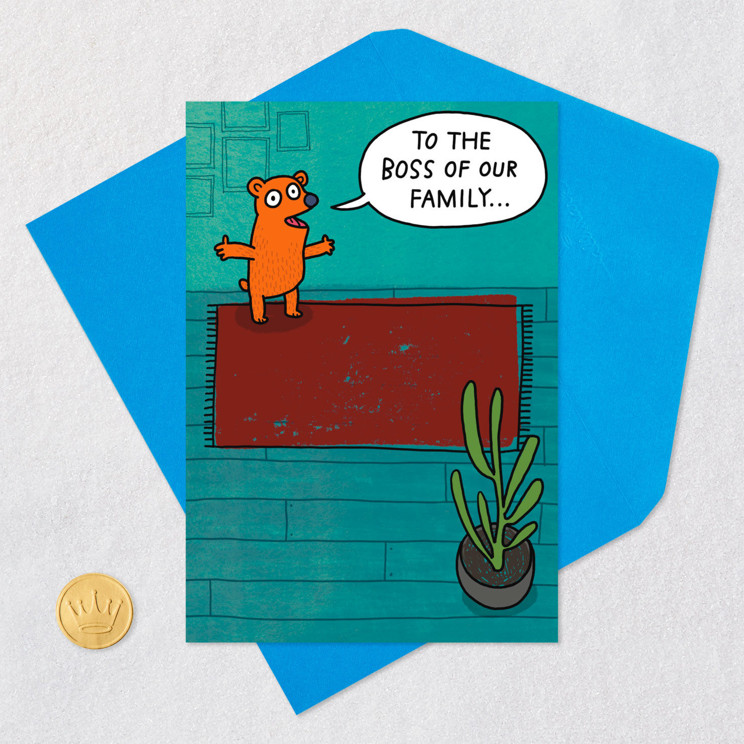 Cartoon Bear Funny Father's Day Card for Dad Card Front with Envelope and Gold Seal image number 5