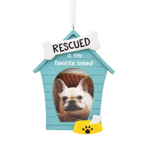 Rescued Is My Favorite Breed Blue Doghouse Photo Frame Hallmark Ornament, 