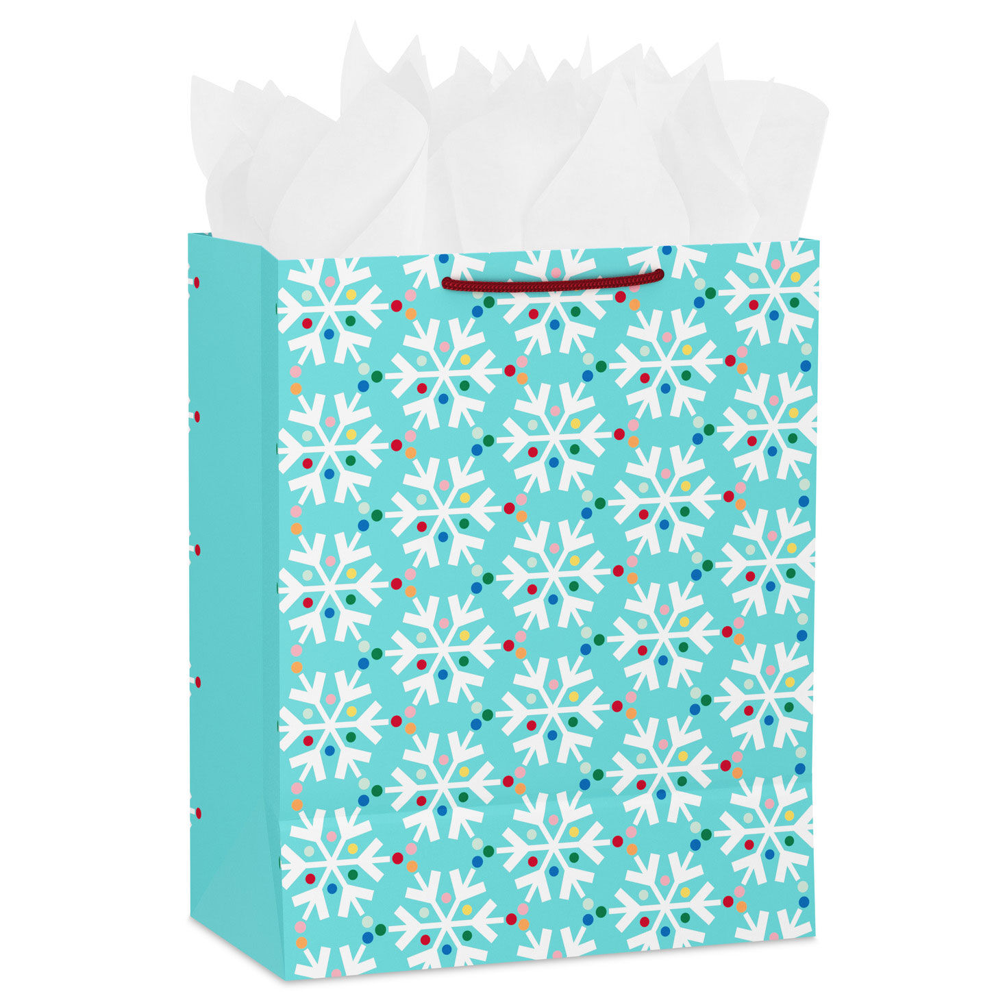 Snowflakes on Blue Large Holiday Gift Bag with Tissue Back image number 6
