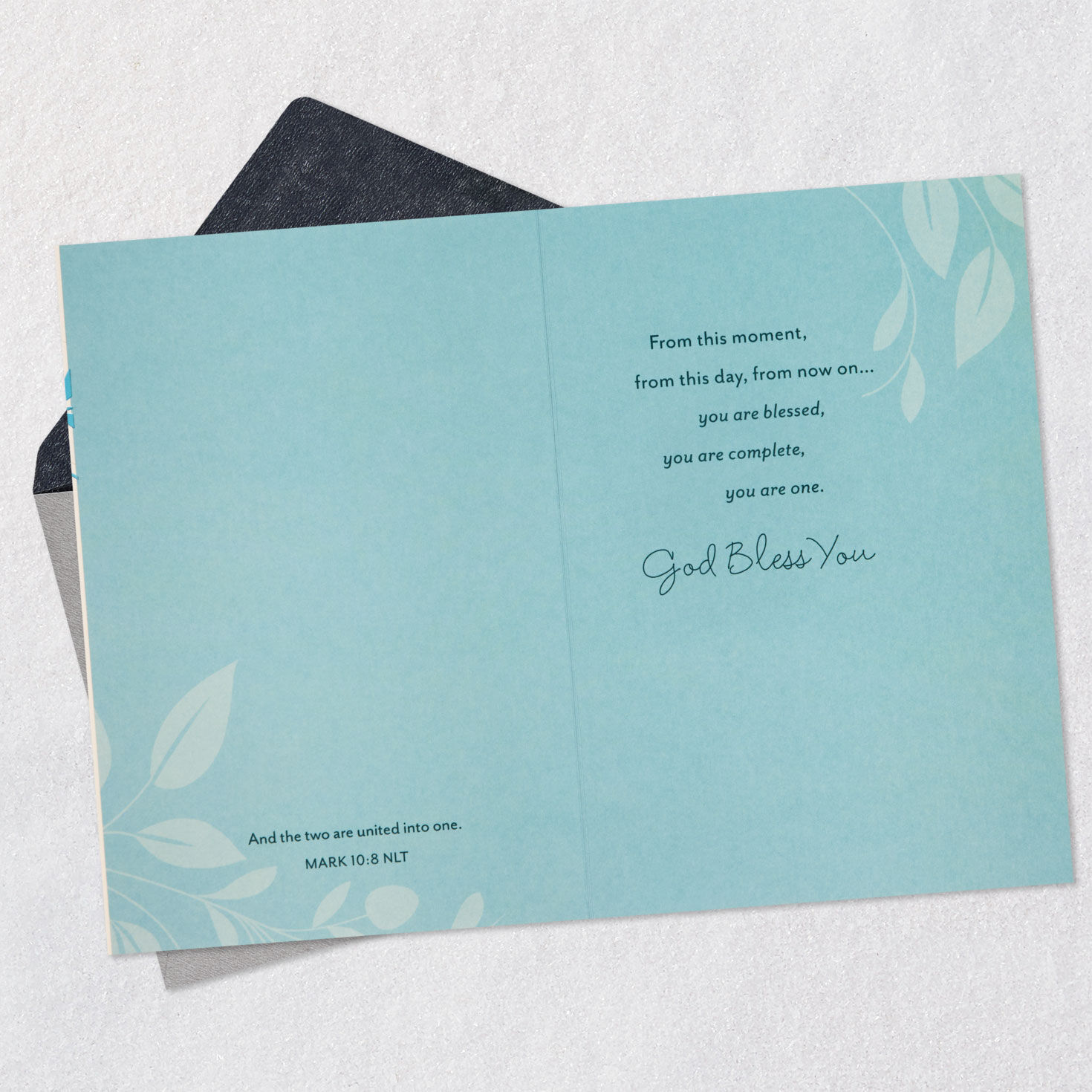 Rings in Heart Religious Wedding Card Open card with envelope image number 4