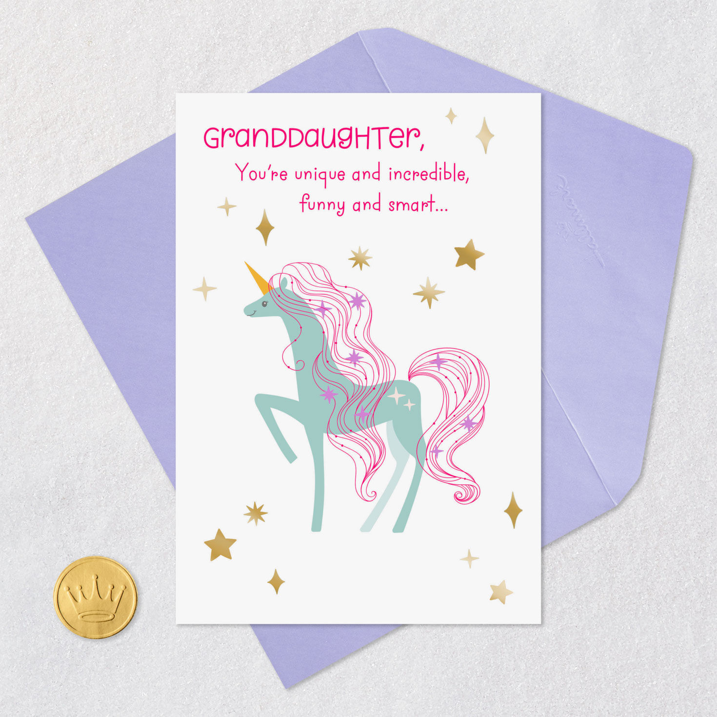 Unicorn and Stars Birthday Card for Granddaughter Card with envelope and Seal image number 5