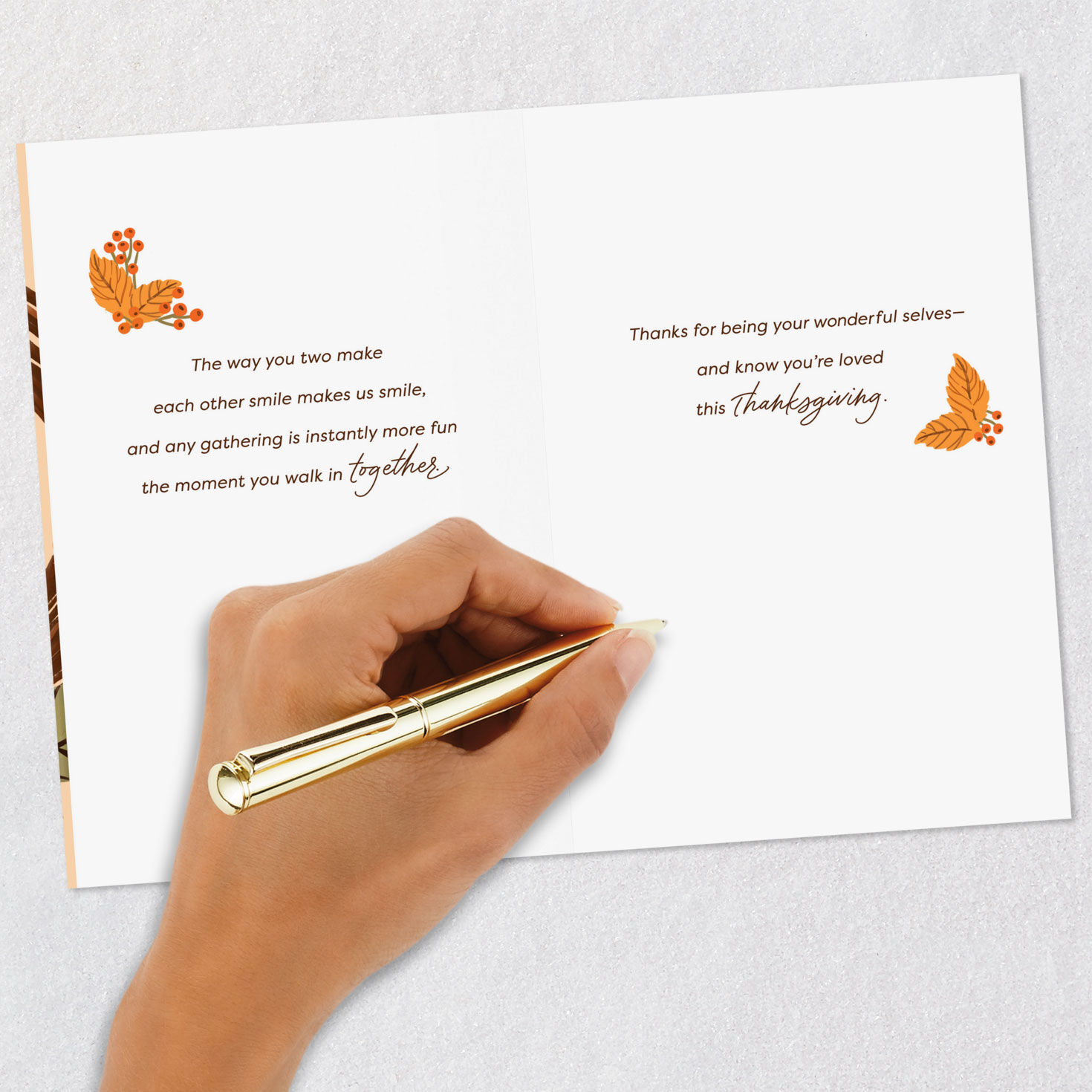 Wreath Thanksgiving Card for Granddaughter and Husband signing card image number 7