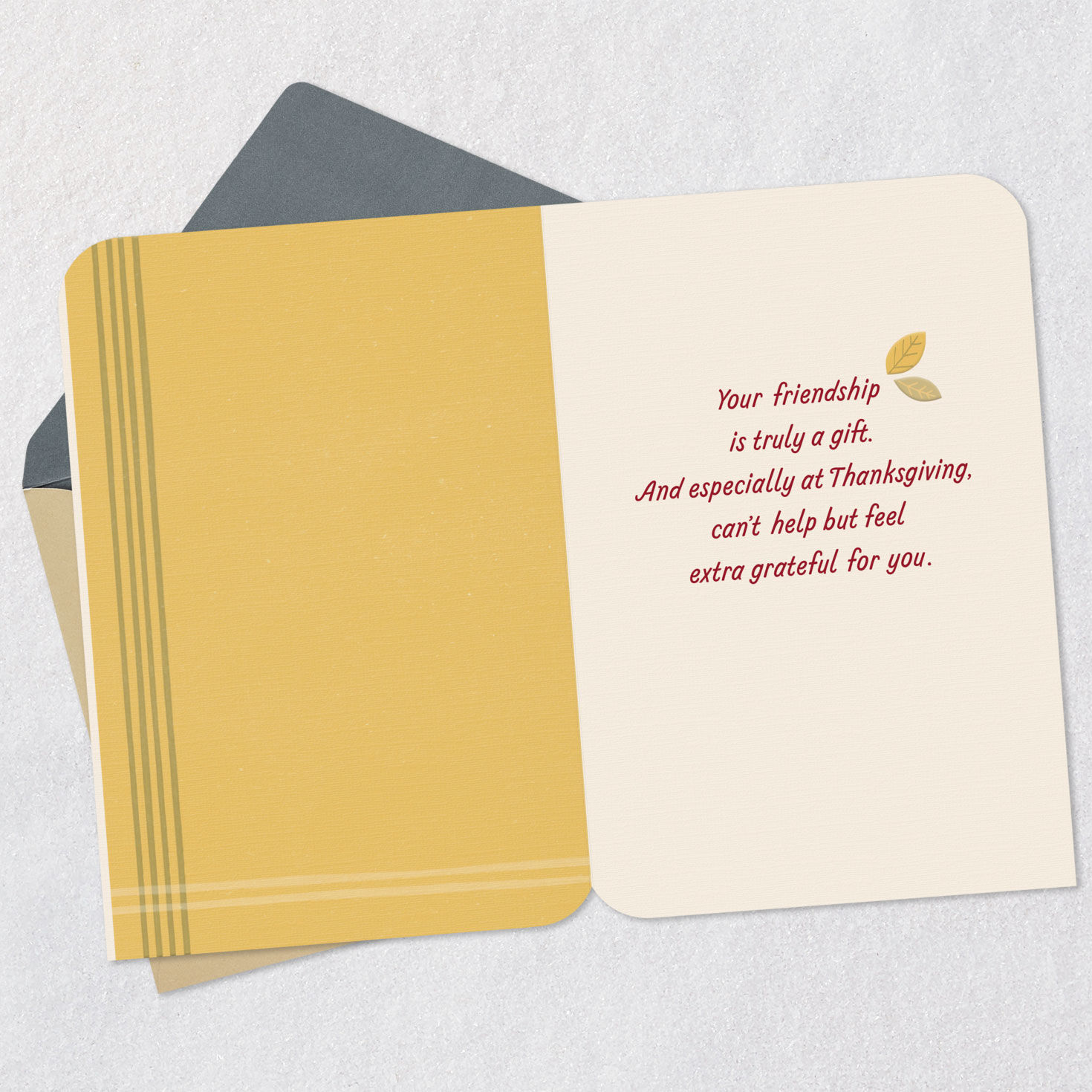 Pumpkins and Fall Leaves Friendsgiving Card Open card with envelope image number 3