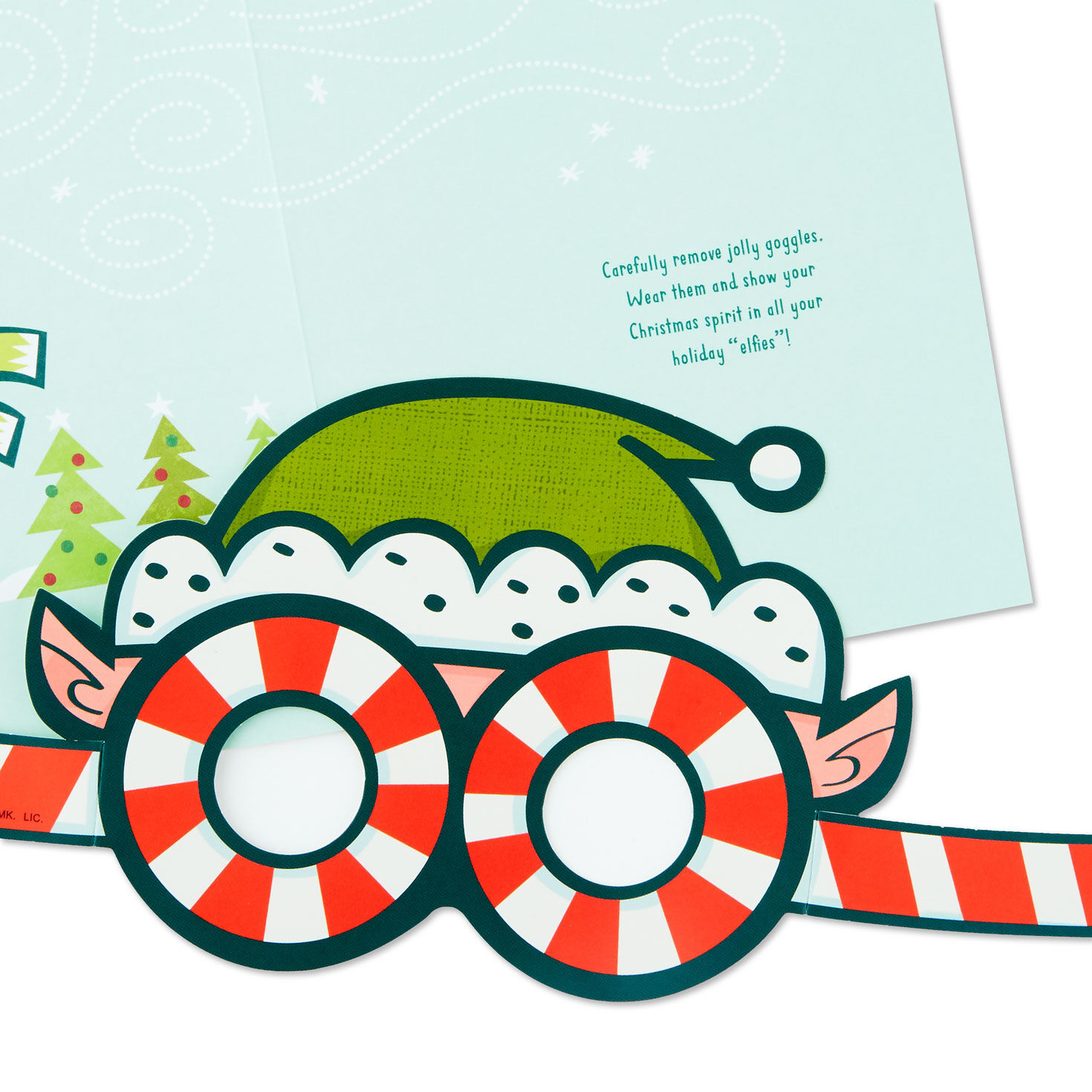 Green Elf Christmas Card for Kid with Detachable Glasses attachment detail image number 5