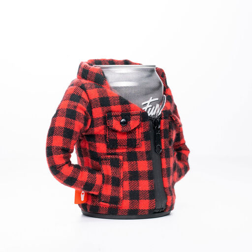 Puffin Lumberjack Red Flannel Jacket Can and Bottle Cooler, 6.5" H, 