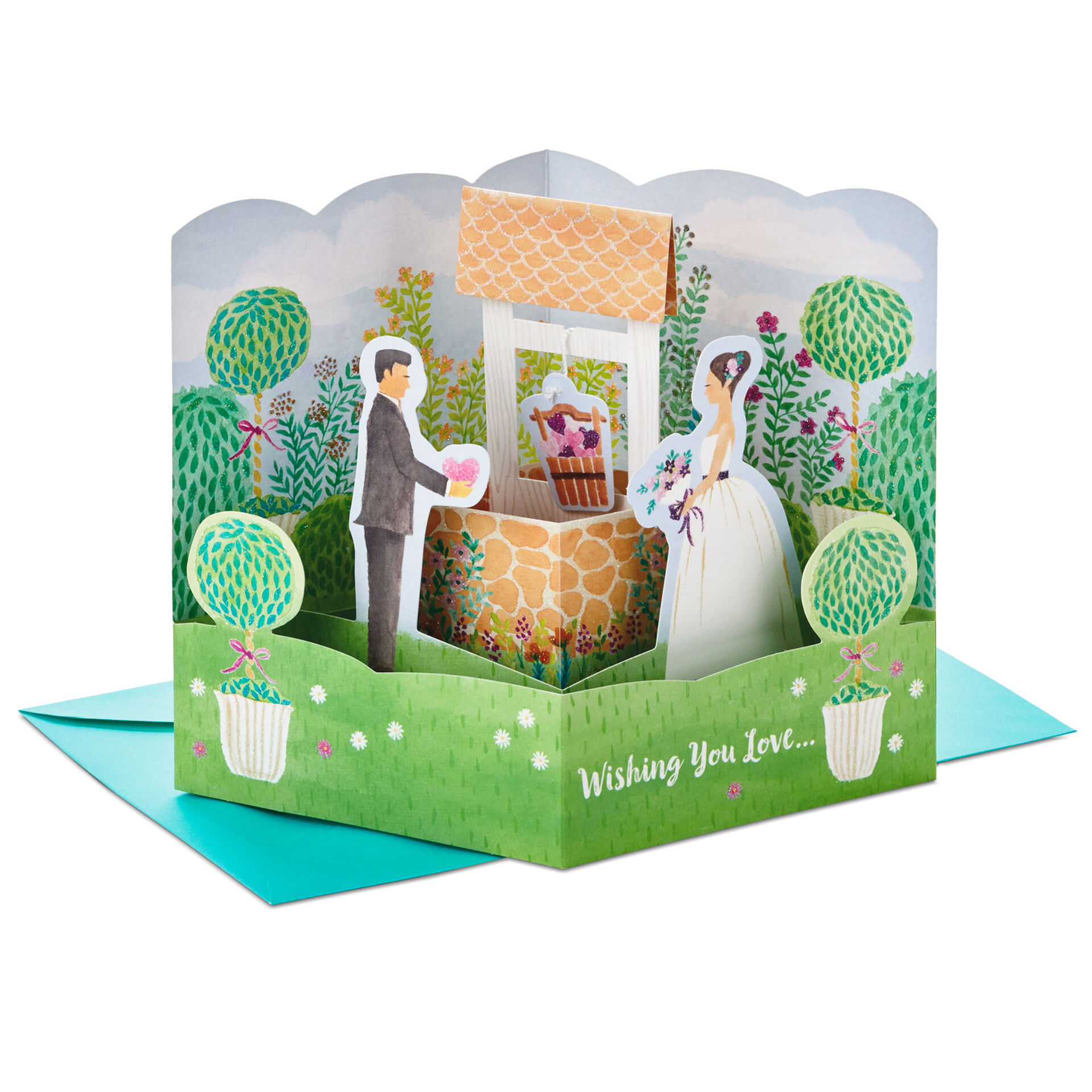 Bride And Groom At Wishing Well Pop Up Wedding Card Greeting Cards Hallmark