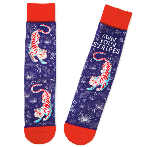 Own Your Stripes Tiger Toe of a Kind Novelty Crew Socks, 