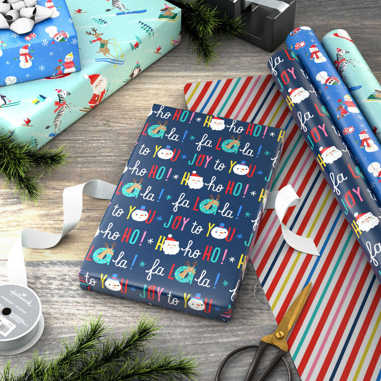 Santa and Friends 3-Pack Reversible Christmas Wrapping Paper, 120 sq ...