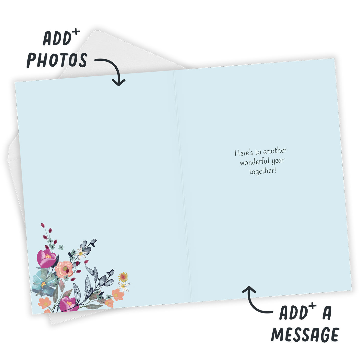 Modern Floral Wreath Custom Anniversary Card, , large image number 3