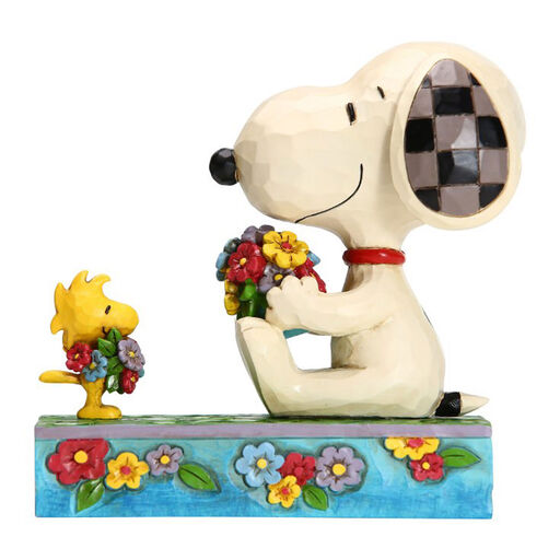 Jim Shore Snoopy and Woodstock With Flowers Figurine, 4.5", 