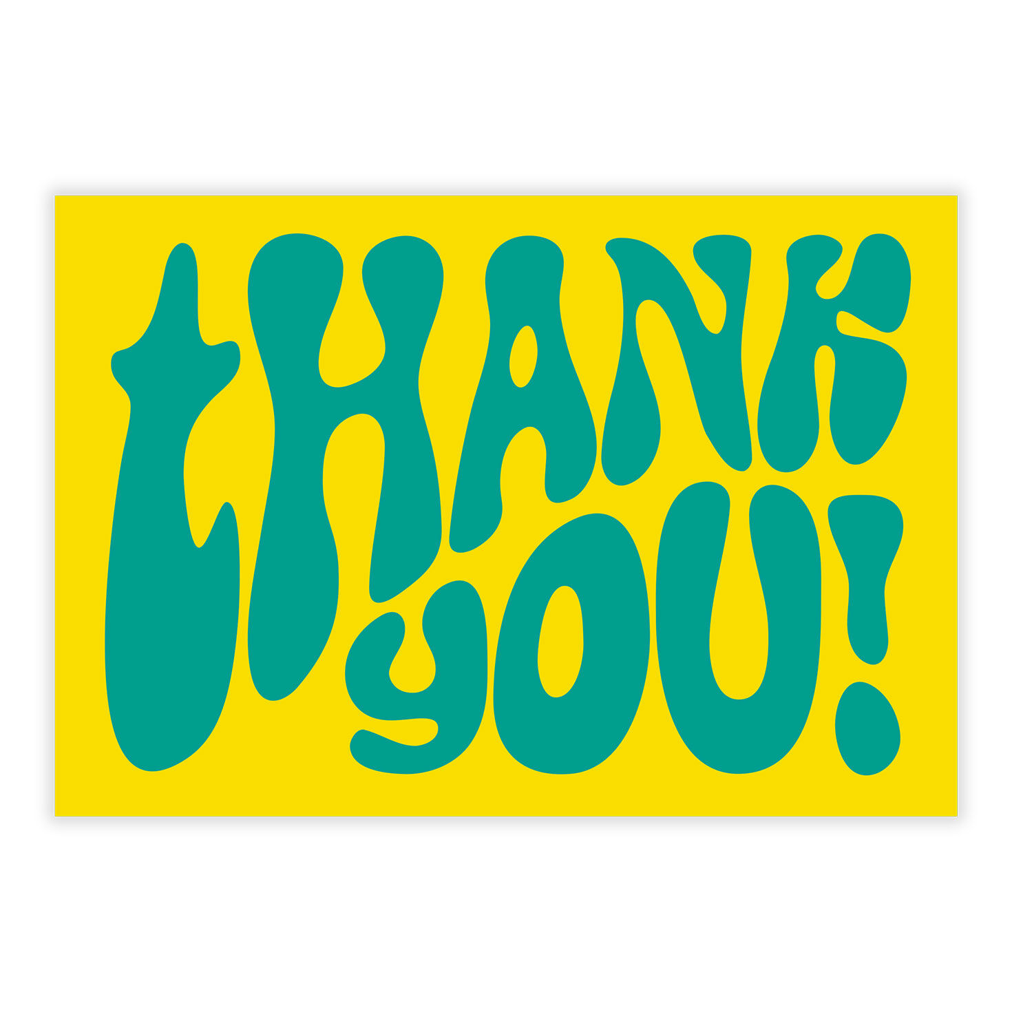 Teal Retro Letters on Yellow Thank You Card front image number 2